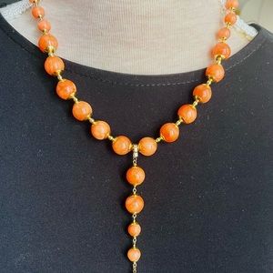 Women’s 18 K Gold Plated Orange Jade Natural Stone Necklace